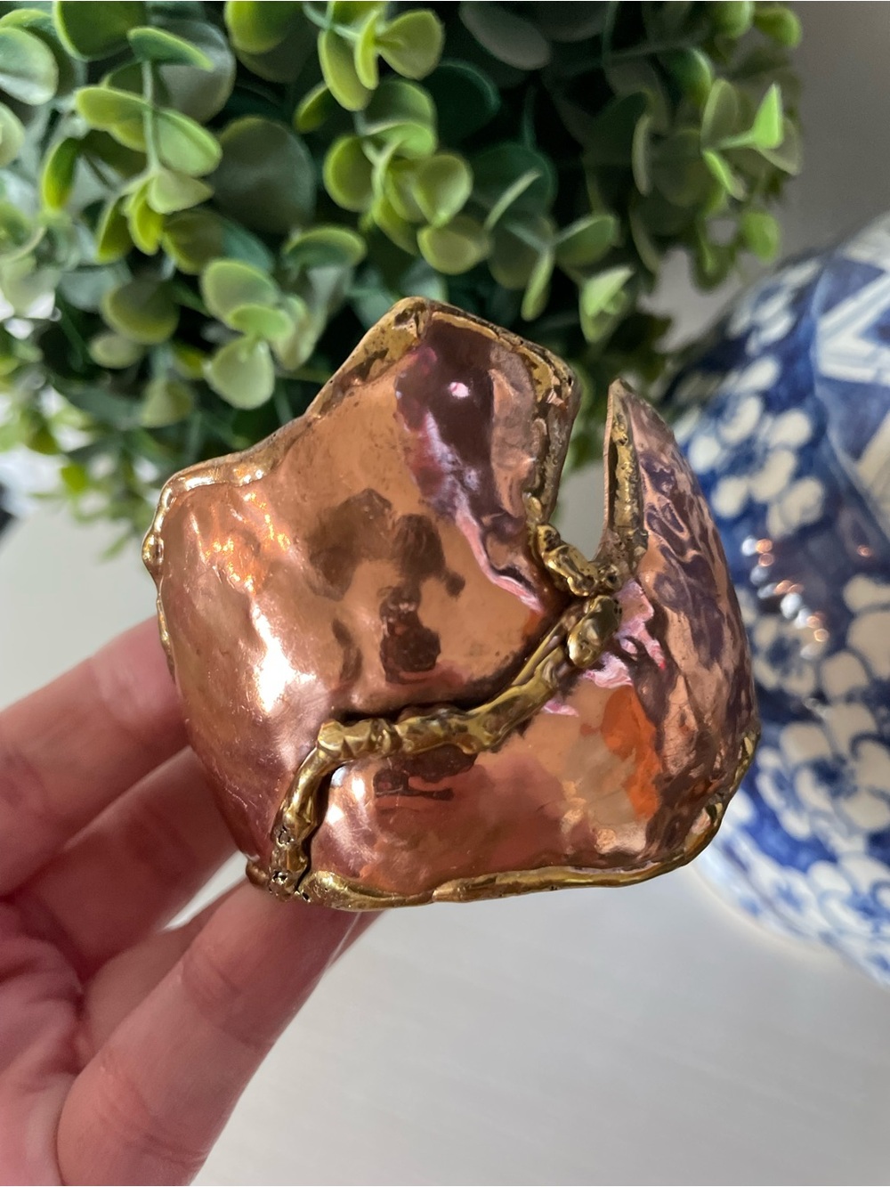 Brutalist modern minimalist copper and brass chunky thick cuff